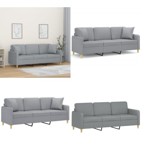 Sofá de 3 plazas con cojines tela gris claro 180 cm - Cojines decorativos - Tela gris claro