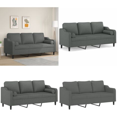 Sofá de 3 plazas con cojines tela gris oscuro 180 cm - Cojines decorativos - Sofá de tela