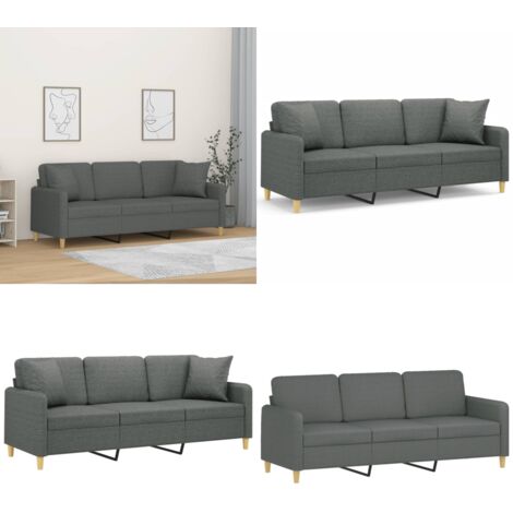 Sofá de 3 plazas con cojines tela gris oscuro 180 cm - Cojines decorativos - Tela sintética