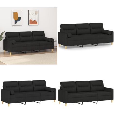 Sofá de 3 plazas con cojines tela negro 180 cm - Cojines decorativos - Sofá negro
