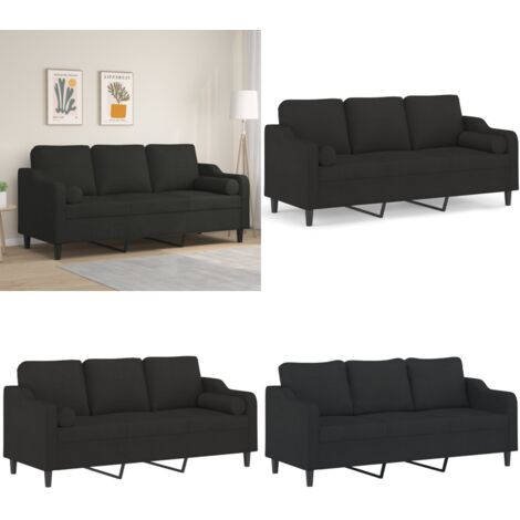 Sofá de 3 plazas con cojines tela negro 180 cm - Cojines decorativos - Sofá negro
