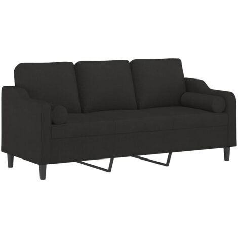 Sofá de 3 plazas con cojines tela negro 180 cm vidaXL