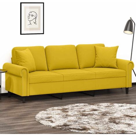 Sofá de 3 plazas con cojines terciopelo amarillo 180 cm