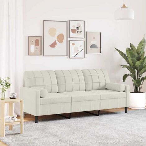 Sofá de 3 plazas con cojines terciopelo color crema 180 cm
