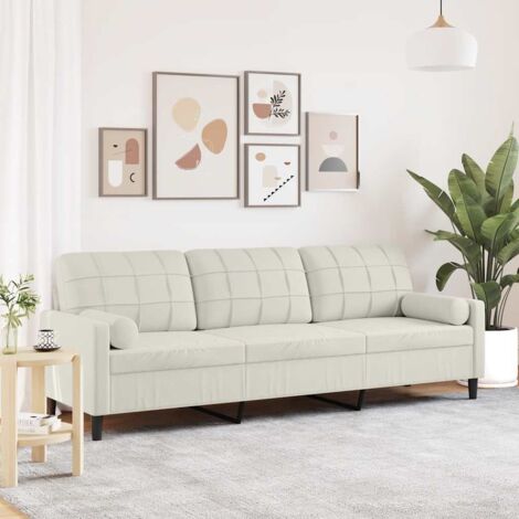 Sofá de 3 plazas con cojines terciopelo color crema 210 cm