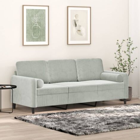 Sofá de 3 plazas con cojines terciopelo gris claro 180 cm vidaXL