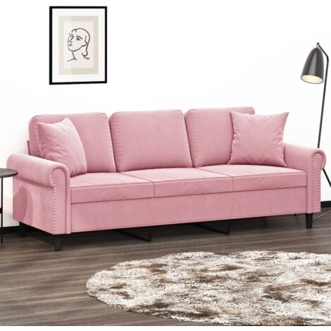Sofá de 3 plazas con cojines terciopelo rosa 180 cm