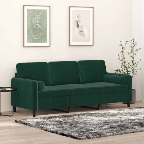 Sofá de 3 plazas con cojines terciopelo verde oscuro 180 cm