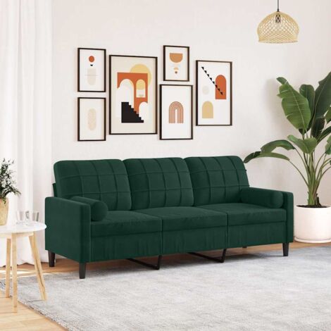 Sofá de 3 plazas con cojines terciopelo verde oscuro 180 cm