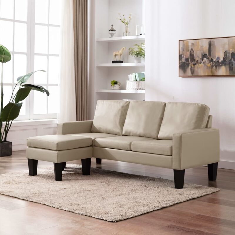 

Sofá de 3 plazas con reposapiés cuero sintético color capuchino