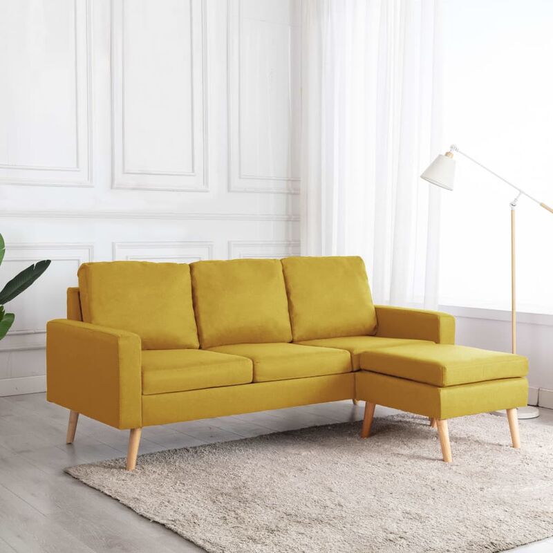 

Sofá de 3 plazas con reposapiés de tela amarillo