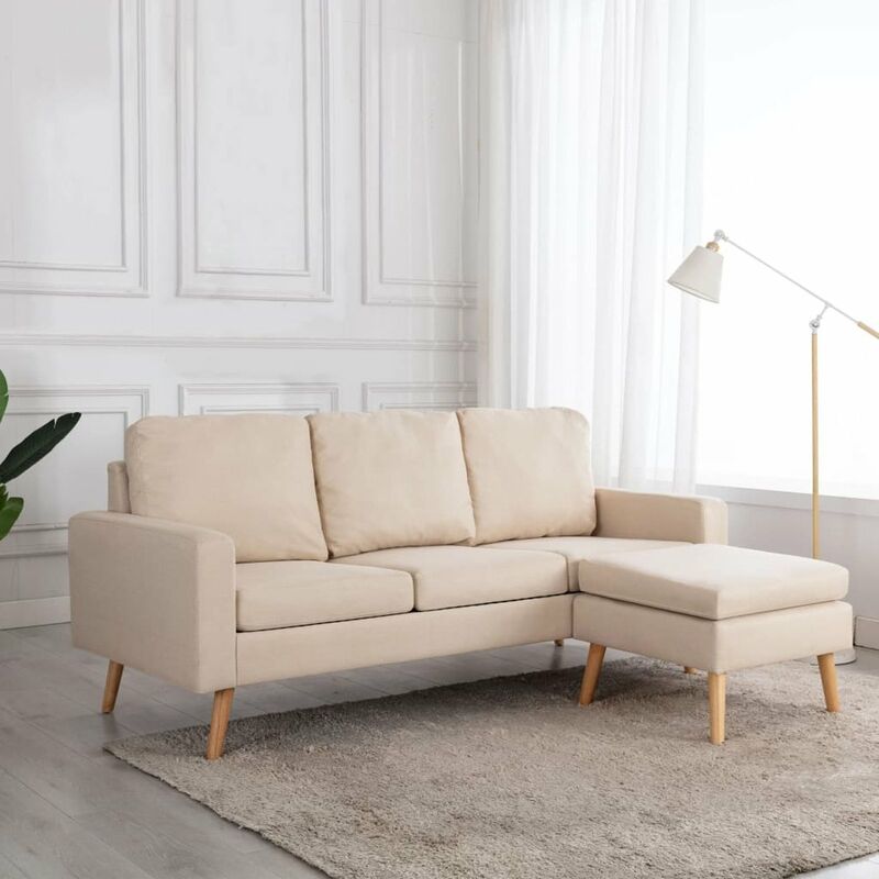 

Happyshopping - Sofa de 3 plazas con reposapies de tela crema