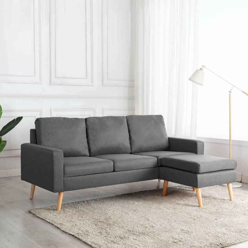 

Sofa de 3 plazas con reposapies de tela gris claro