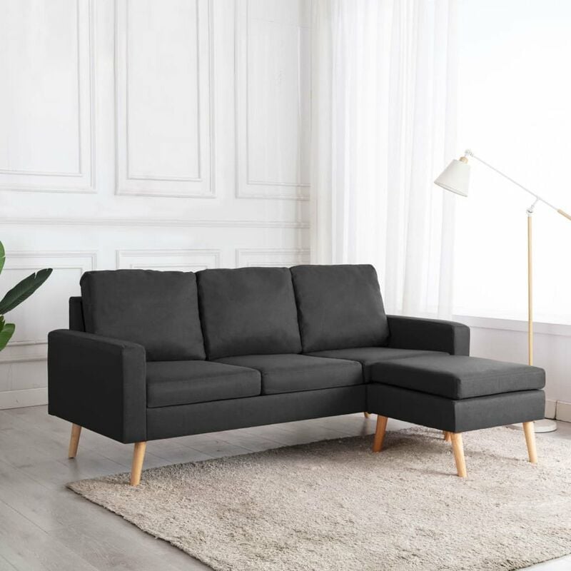 

Sofa de 3 plazas con reposapies de tela gris oscuro