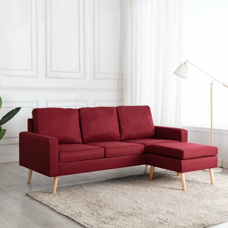 

Sofa de 3 plazas con reposapies de tela rojo vino tinto