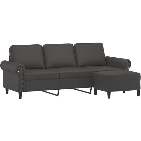 Sofá de 3 plazas con taburete cuero sintético gris 180 cm   - Gris