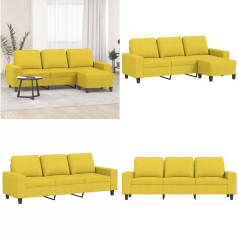 Sofá de 3 plazas con taburete de tela amarillo claro 180 cm - Sofá con taburete - Sofá amarillo claro