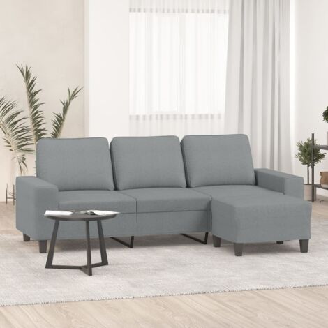 Sofá de 3 plazas con taburete de tela gris claro 180 cm