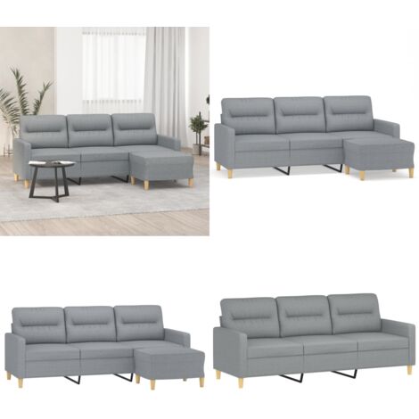 Sofá de 3 plazas con taburete de tela gris claro 180 cm - Sofá con taburete - Sofá gris claro