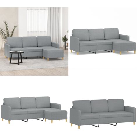 Sofá de 3 plazas con taburete de tela gris claro 180 cm - Sofá con taburete - Sofá gris claro