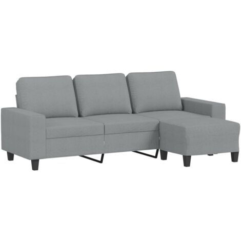 Sofá de 3 plazas con taburete de tela gris claro 180 cm vidaXL
