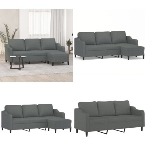 Sofá de 3 plazas con taburete de tela gris oscuro 180 cm - Sofá con taburete - Sofá gris oscuro