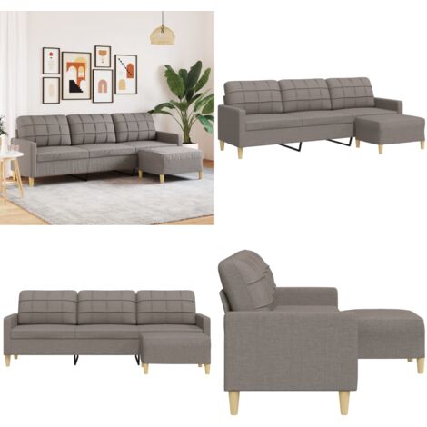 Sofá de 3 plazas con taburete de tela gris taupe 210 cm - Sofá gris - Sofá con reposapiés