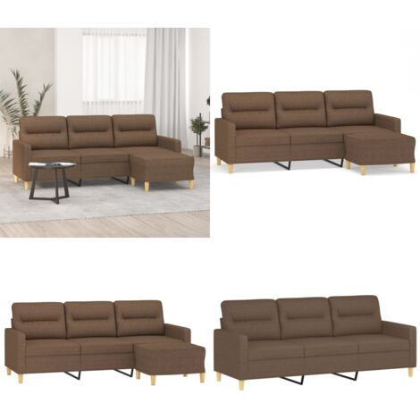 Sofá de 3 plazas con taburete de tela marrón 180 cm - Sofá con taburete - Sofá marrón