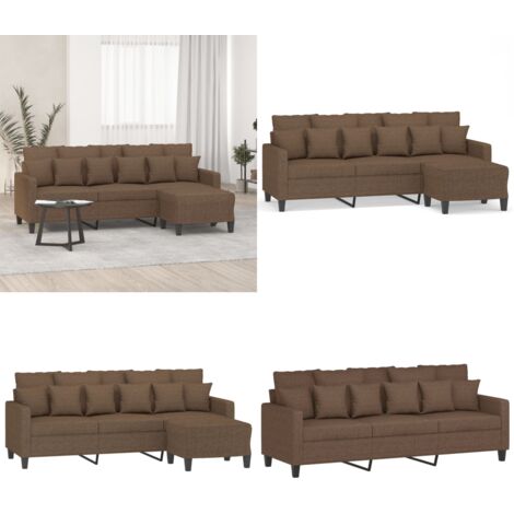 Sofá de 3 plazas con taburete de tela marrón 180 cm - Sofá con taburete - Sofá marrón