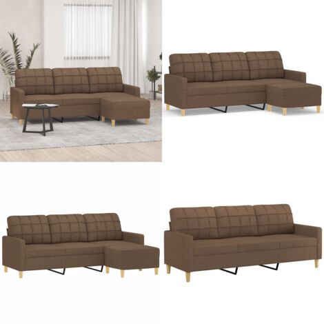 Sofá de 3 plazas con taburete de tela marrón 180 cm - Sofá con taburete - Sofá marrón