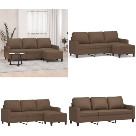 Sofá de 3 plazas con taburete de tela marrón 180 cm - Sofá con taburete - Sofá marrón
