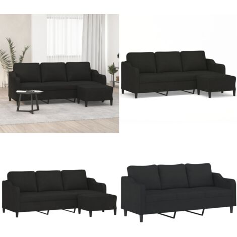 Sofá de 3 plazas con taburete de tela negro 180 cm - Sofá con taburete - Sofá negro