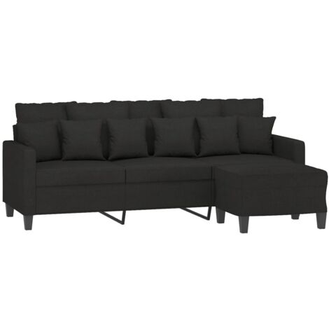 Sofá de 3 plazas con taburete de tela negro 180 cm vidaXL