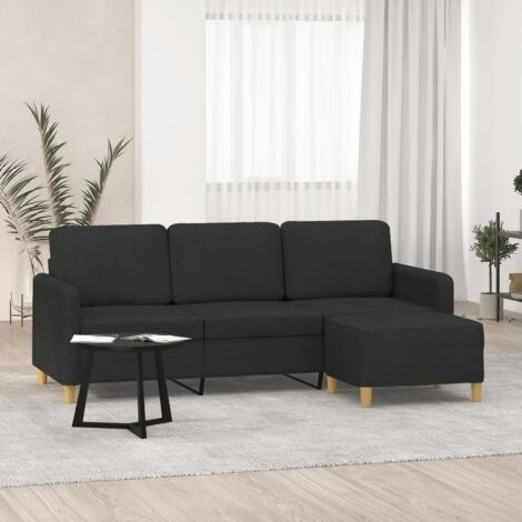 Sofá de 3 plazas con taburete de tela negro 180 cm vidaXL