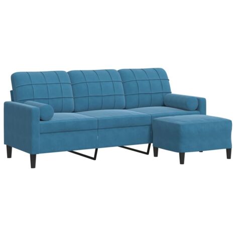 Sofá de 3 plazas con taburete de terciopelo azul 180 cm