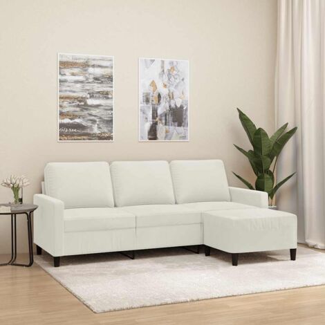 Sofá de 3 plazas con taburete de terciopelo crema 180 cm