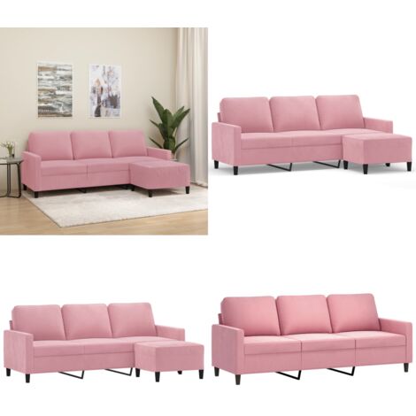 Sofá de 3 plazas con taburete de terciopelo rosa180 cm - Sofá con taburete - Sofá rosa
