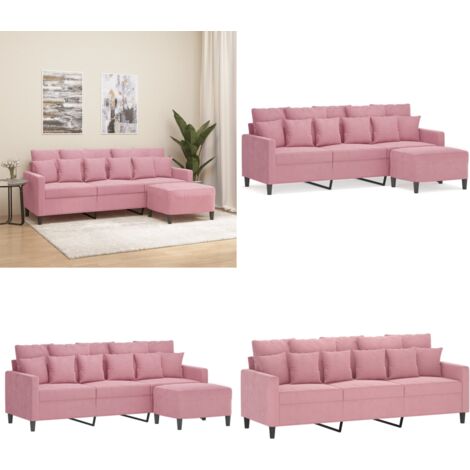 Sofá de 3 plazas con taburete de terciopelo rosa180 cm - Sofá con taburete - Sofá rosa