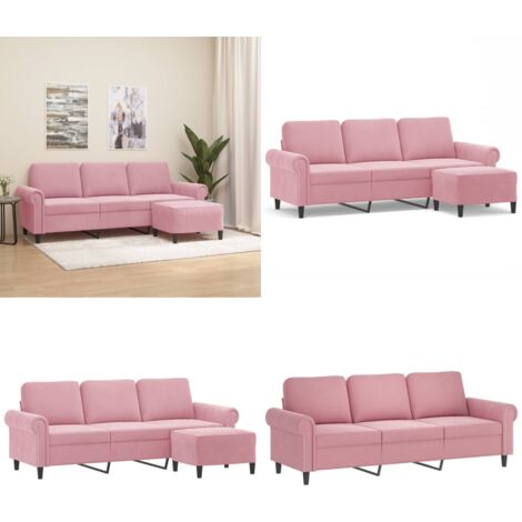 Sofá de 3 plazas con taburete de terciopelo rosa180 cm - Sofá con taburete - Sofá rosa