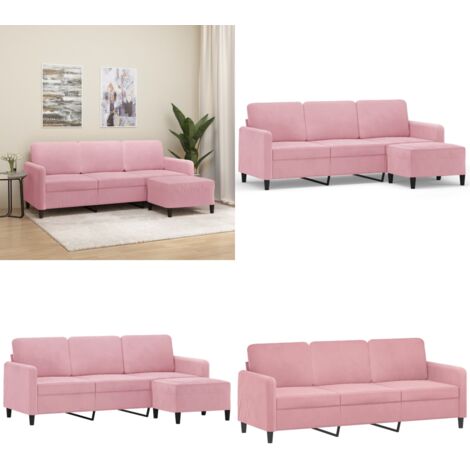 Sofá de 3 plazas con taburete de terciopelo rosa180 cm - Sofá rosa - Sofá con taburete