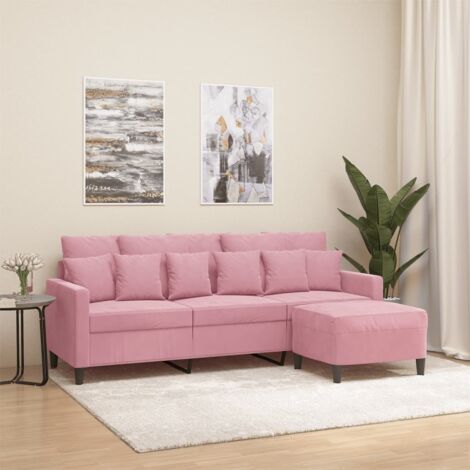 Sofá de 3 plazas con taburete de terciopelo rosa180 cm vidaXL