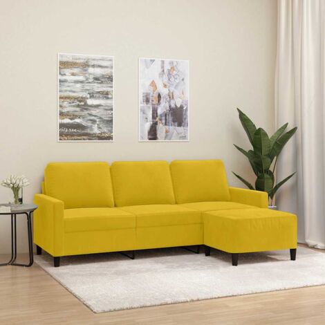 Sofá de 3 plazas con taburete terciopelo amarillo 180 cm