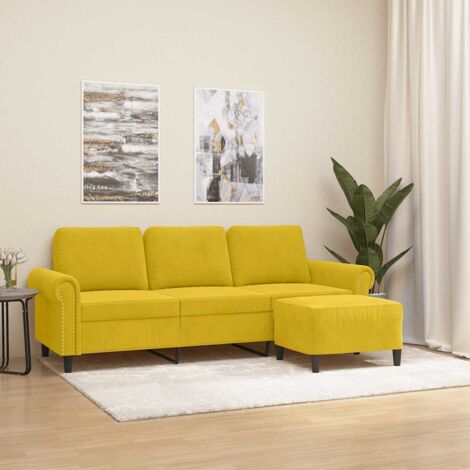 Sofá de 3 plazas con taburete terciopelo amarillo 180 cm