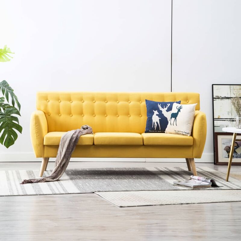 

Sofa de 3 plazas con tapizado de tela 172x70x82 cm amarillo