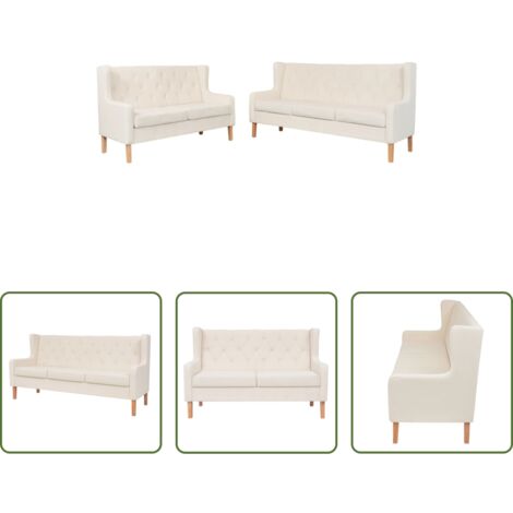 Sofá de 3 plazas -  Conjunto de sofás 2 piezas tela blanco crema