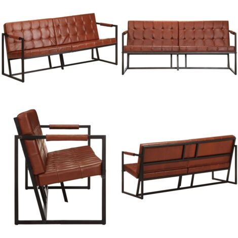 Sofá de 3 plazas cuero auténtico de cabra marrón - Cuero de cabra - Sofá vintage