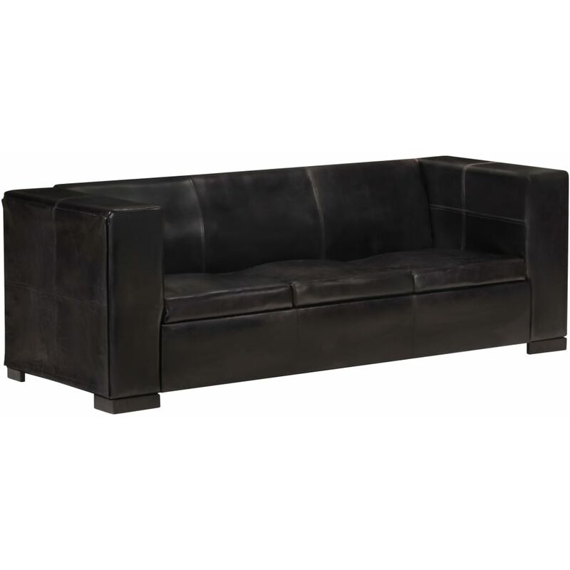 

Sofá de 3 plazas cuero auténtico negro - Negro - Vidaxl