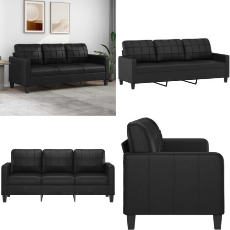 Sofá de 3 plazas de cuero sintético negro 180 cm - Cuero sintético - Sofá negro