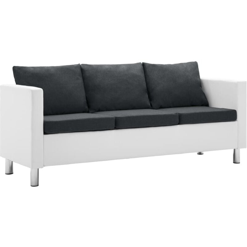 

Sofá de 3 Plazas de Cuero Sintético Blanco y Gris Oscuro - Blanco - Vidaxl