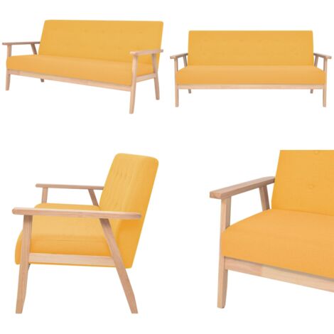 Sofá de 3 plazas de tela amarillo - Sofá amarillo - Sofá de tela